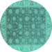 Round Machine Washable Oriental Turquoise Traditional Area Rugs, wshurb765turq