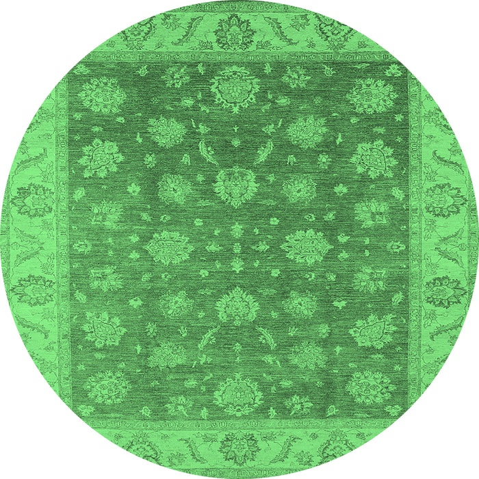 Round Machine Washable Oriental Emerald Green Traditional Area Rugs, wshurb765emgrn