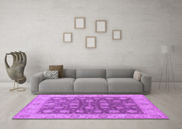 Machine Washable Oriental Purple Traditional Area Rugs in a Living Room, wshurb766pur