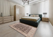Mid-Century Modern Tan Brown Oriental Rug in a Bedroom, urb766
