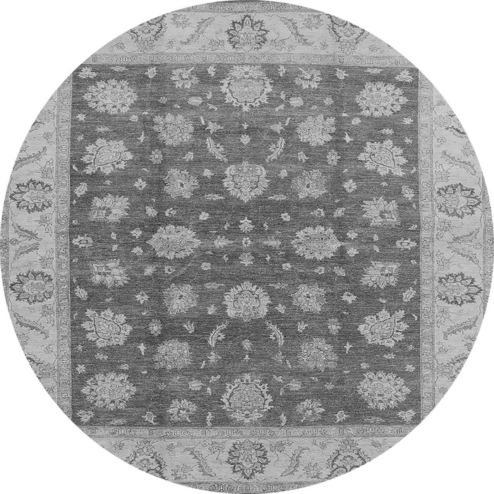 Round Machine Washable Oriental Gray Traditional Rug, wshurb766gry