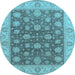 Round Machine Washable Oriental Light Blue Traditional Rug, wshurb766lblu