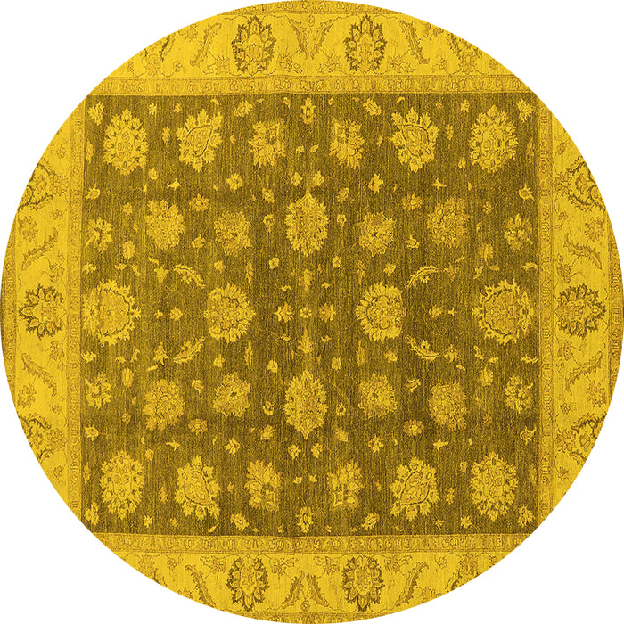 Round Machine Washable Oriental Yellow Traditional Rug, wshurb766yw