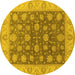 Round Machine Washable Oriental Yellow Traditional Rug, wshurb766yw