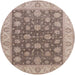 Round Mid-Century Modern Tan Brown Oriental Rug, urb766