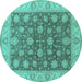 Round Machine Washable Oriental Turquoise Traditional Area Rugs, wshurb766turq