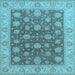 Square Machine Washable Oriental Light Blue Traditional Rug, wshurb766lblu