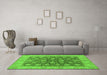 Machine Washable Oriental Green Traditional Area Rugs in a Living Room,, wshurb766grn