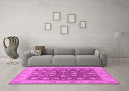 Machine Washable Oriental Pink Traditional Rug in a Living Room, wshurb766pnk