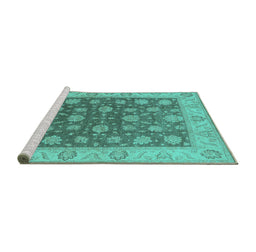 Sideview of Machine Washable Oriental Turquoise Traditional Area Rugs, wshurb766turq