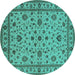 Round Machine Washable Oriental Turquoise Industrial Area Rugs, wshurb767turq