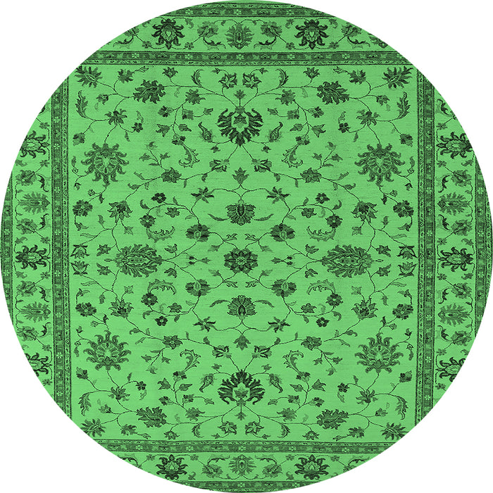 Round Machine Washable Oriental Emerald Green Industrial Area Rugs, wshurb767emgrn