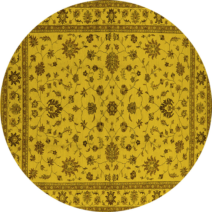 Round Machine Washable Oriental Yellow Industrial Rug, wshurb767yw
