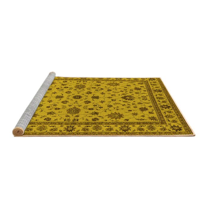 Sideview of Machine Washable Oriental Yellow Industrial Rug, wshurb767yw