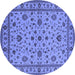 Round Machine Washable Oriental Blue Industrial Rug, wshurb767blu