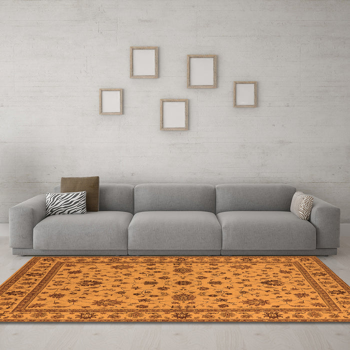 Machine Washable Oriental Orange Industrial Area Rugs in a Living Room, wshurb767org