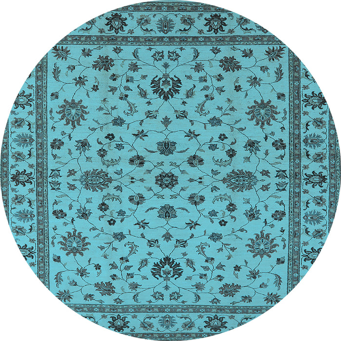 Round Machine Washable Oriental Light Blue Industrial Rug, wshurb767lblu