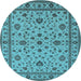 Round Machine Washable Oriental Light Blue Industrial Rug, wshurb767lblu