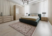 Mid-Century Modern Brown Oriental Rug in a Bedroom, urb767