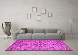 Machine Washable Oriental Pink Industrial Rug in a Living Room, wshurb767pnk