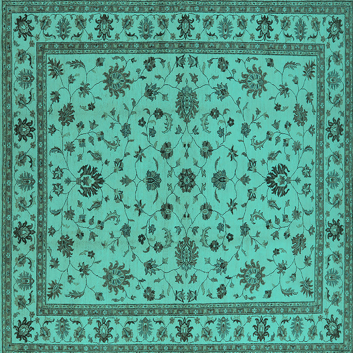 Square Machine Washable Oriental Turquoise Industrial Area Rugs, wshurb767turq