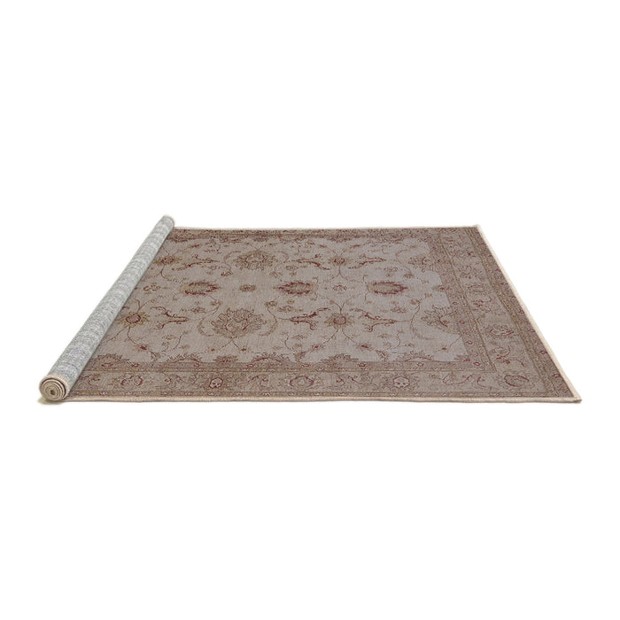 Sideview of Machine Washable Industrial Modern Khaki Rose Pink Rug, wshurb768