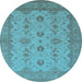 Round Machine Washable Oriental Light Blue Traditional Rug, wshurb768lblu