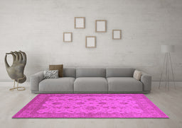 Machine Washable Oriental Pink Traditional Rug in a Living Room, wshurb768pnk