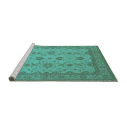 Sideview of Machine Washable Oriental Turquoise Traditional Area Rugs, wshurb768turq