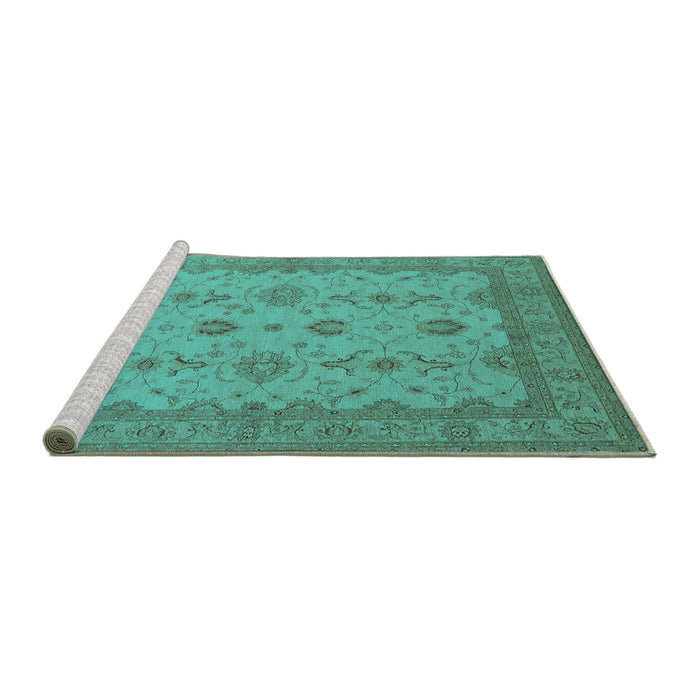 Sideview of Machine Washable Oriental Turquoise Traditional Area Rugs, wshurb768turq