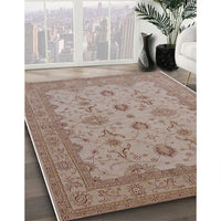 Mid-Century Modern Khaki Rose Pink Oriental Rug, urb768