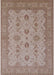 Mid-Century Modern Khaki Rose Pink Oriental Rug, urb768