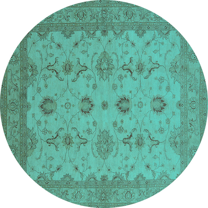 Round Oriental Turquoise Traditional Rug, urb768turq