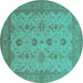 Round Oriental Turquoise Traditional Rug, urb768turq