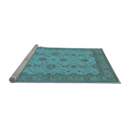 Sideview of Machine Washable Oriental Light Blue Traditional Rug, wshurb768lblu