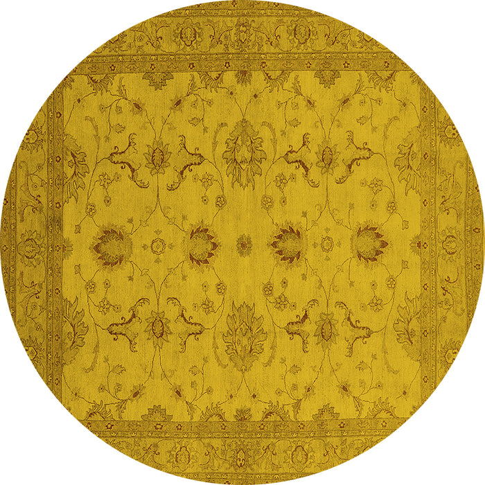 Round Oriental Yellow Traditional Rug, urb768yw