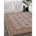 Mid-Century Modern Khaki Rose Pink Oriental Rug in Family Room, urb768