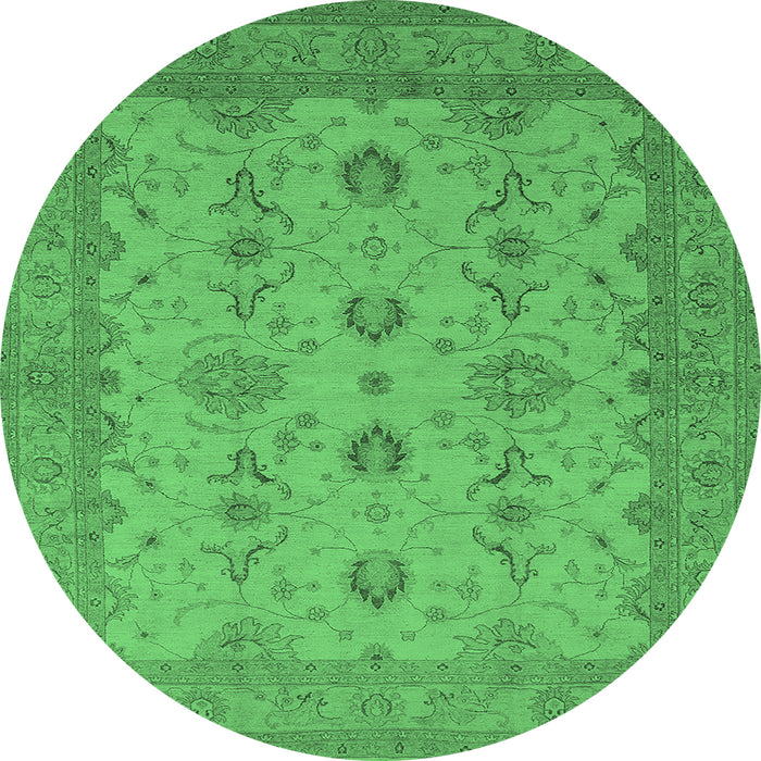 Round Machine Washable Oriental Emerald Green Traditional Area Rugs, wshurb768emgrn