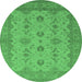 Round Machine Washable Oriental Emerald Green Traditional Area Rugs, wshurb768emgrn