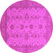 Round Machine Washable Oriental Pink Traditional Rug, wshurb768pnk