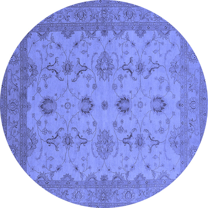Round Machine Washable Oriental Blue Traditional Rug, wshurb768blu