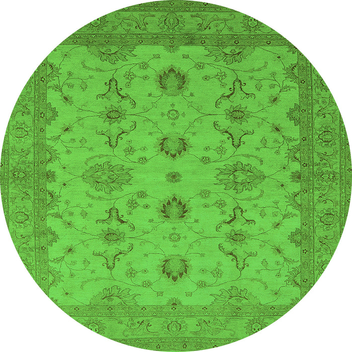 Round Machine Washable Oriental Green Traditional Area Rugs, wshurb768grn