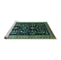 Sideview of Machine Washable Oriental Turquoise Industrial Area Rugs, wshurb769turq