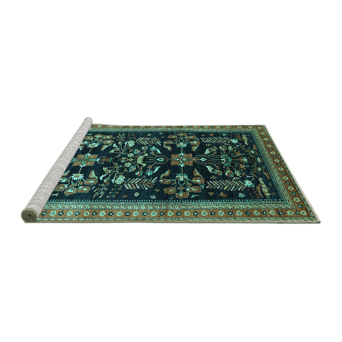 Sideview of Machine Washable Oriental Turquoise Industrial Area Rugs, wshurb769turq