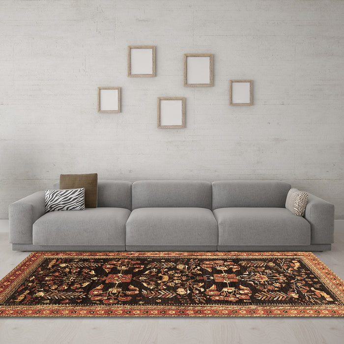 Machine Washable Oriental Brown Industrial Rug in a Living Room,, wshurb769brn
