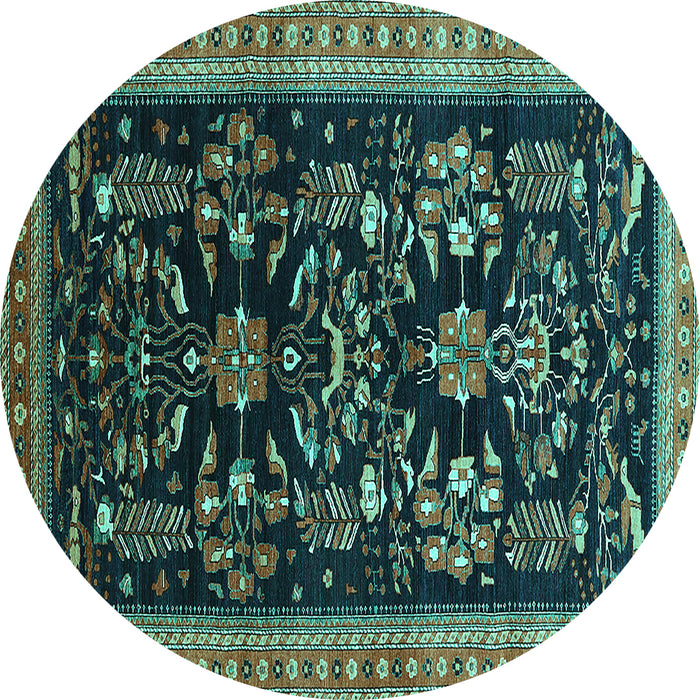 Round Machine Washable Oriental Turquoise Industrial Area Rugs, wshurb769turq