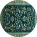 Round Machine Washable Oriental Turquoise Industrial Area Rugs, wshurb769turq