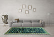 Machine Washable Oriental Turquoise Industrial Area Rugs in a Living Room,, wshurb769turq
