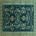 Square Machine Washable Oriental Turquoise Industrial Area Rugs, wshurb769turq