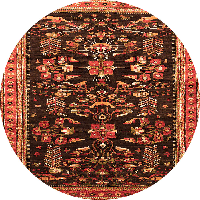 Round Machine Washable Oriental Orange Industrial Area Rugs, wshurb769org